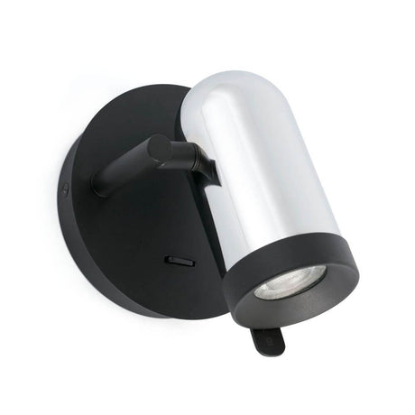 Wandleuchte ORLEANS Chrom, Schwarz an der Wand montiert, modernes Design mit schwarzem und chromfarbenem Finish.