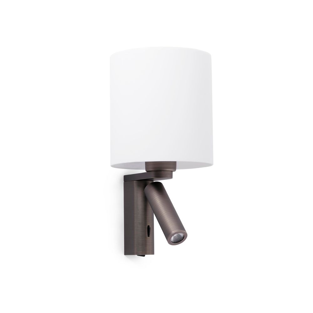 Wandleuchte ROB mit LED-Lesearm Bronze, moderne Wandlampe mit zusätzlichem Leselicht in Bronze.