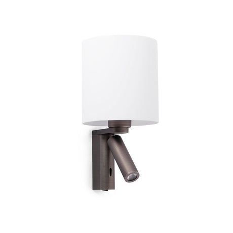 Vegglampe ROB med LED-lesearm i bronse, moderne vegglampe med ekstra leselys i bronse.