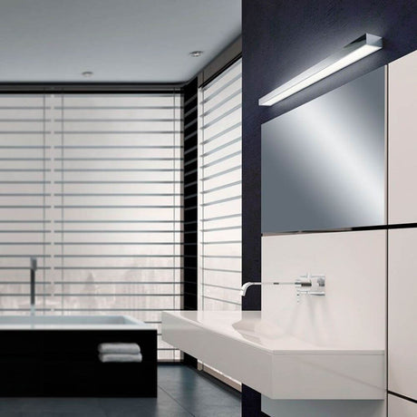 LED Mirror lamp Theia light board 30cm IP44 Chrome, glass in a modern bathroom with clean lines.