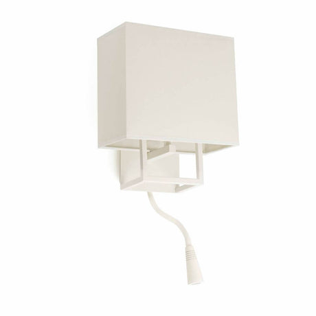 Wandleuchte VESPER mit LED-Leselampe Weiß, Beige an der Wand montiert mit flexiblem Lesearm.