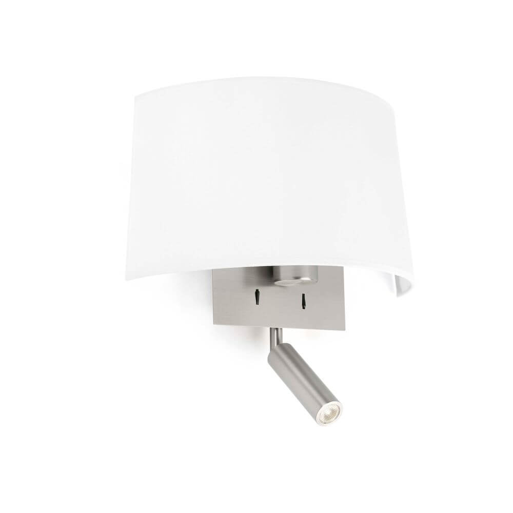 Wandleuchte VOLTA mit LED-Leselicht 2700K Nickel, Weiß