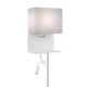 Merani Wandleuchte mit Ablage & LED Lesearm Grau, Weiß – weiße Wandlampe mit Ablage, USB-Ausgang und flexiblem Lesearm für Schlafzimmer und Flur