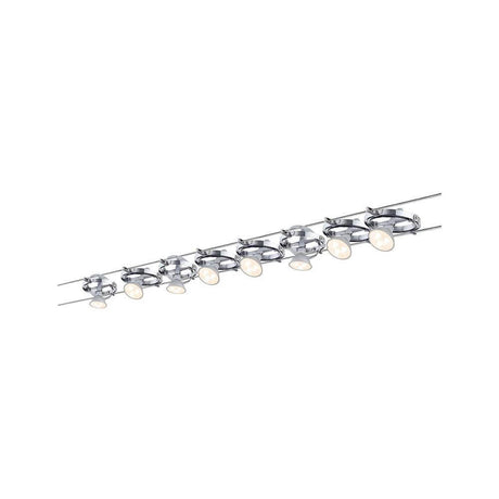 Wire System Cardan max. 8x10W GU5,3 chromé 12V 80VA avec 8 têtes de spots sur un rail.