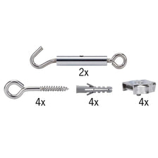 Wire System Light&Easy tension mounting set, non-insulated, chrome, set with various suspensions and fastening elements.