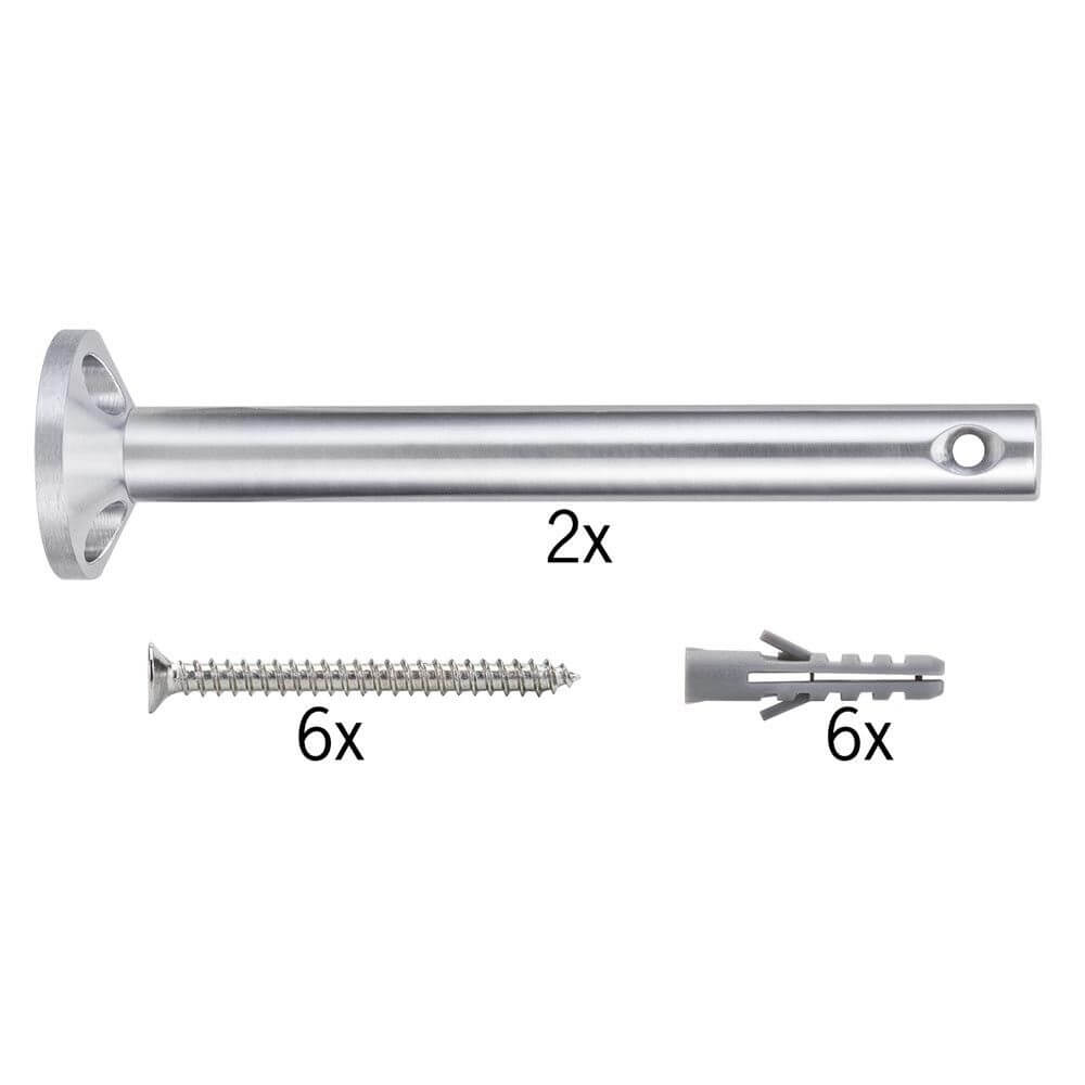 Seilsystem Montageset Abhängung-Umlenker Chrom-Matt Zubehörteile: 2x Stützstangen, 6x Schrauben, 6x Dübel.