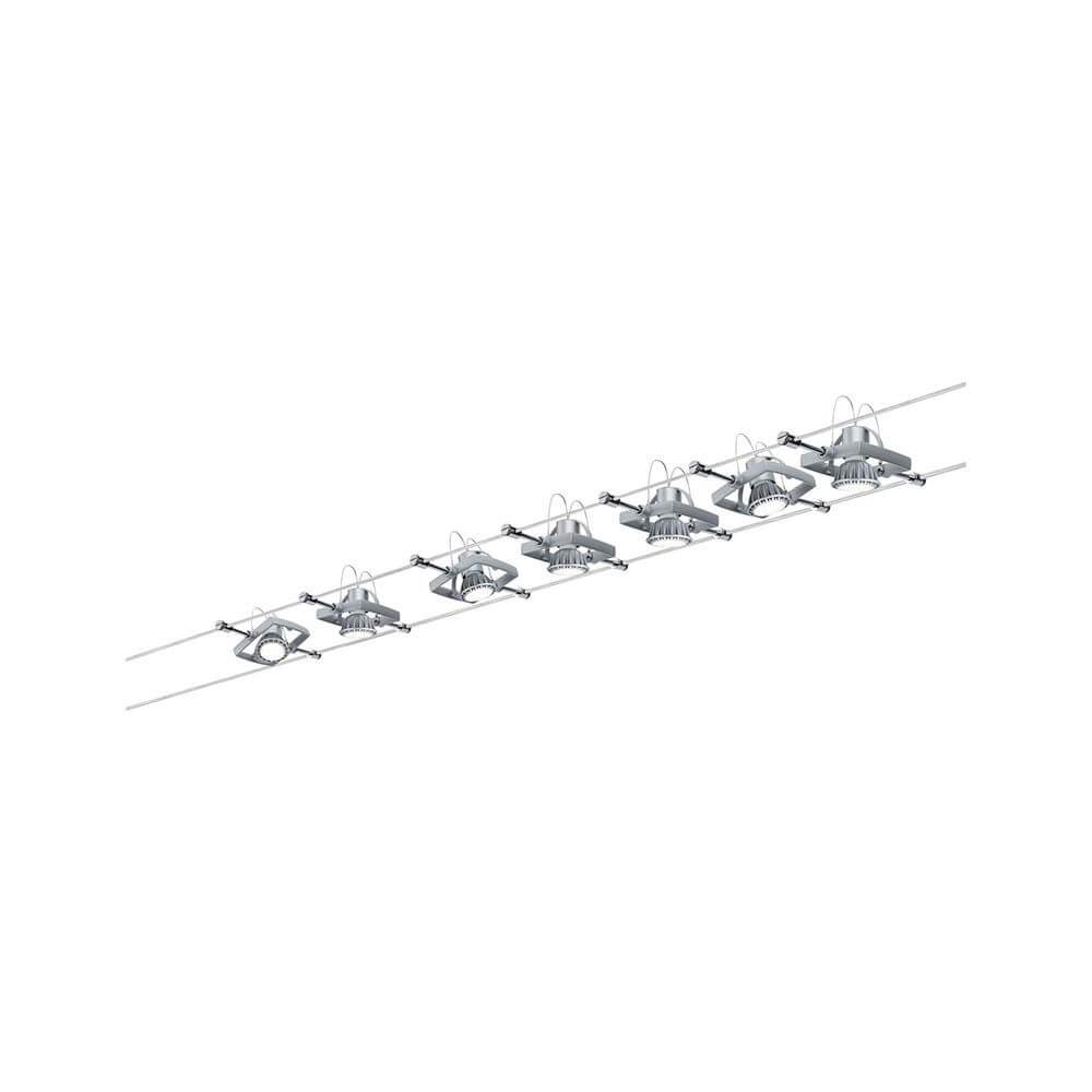 Wire System Set MacII max 7x10W GU5,3 Chr-m 12V 80VA mit 7 Spotköpfen auf einer Schiene.