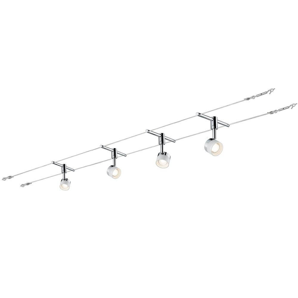 Wire System Stage 4x5W Weiß Chrom 12V 30VA Glas mit 4 flammigen LED-Lichtern für individuelle Lichtlösungen.