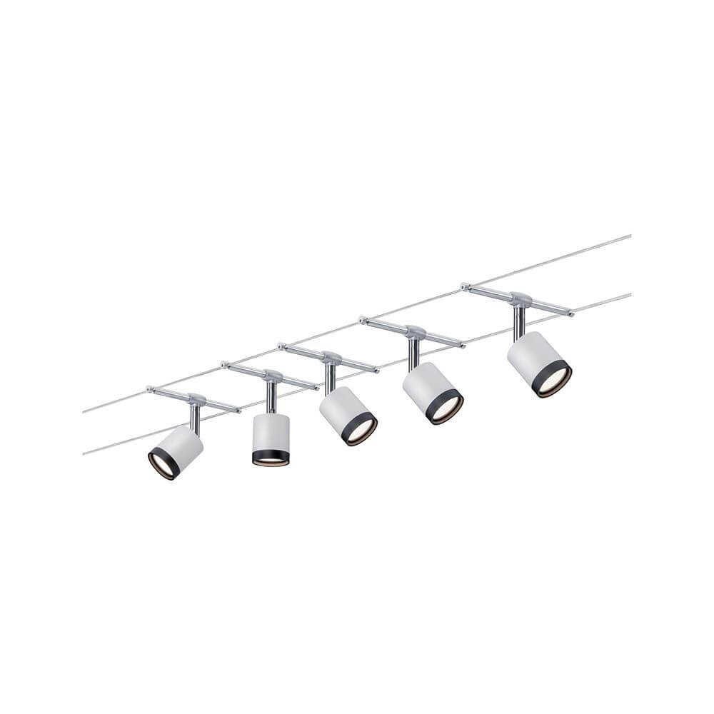 Wire System TubeLED 5x4W Weiß Schwarz Chrom 12V, 5-flammiges LED-Seilsystem, Deckenmontage, warmweiß 2700K
