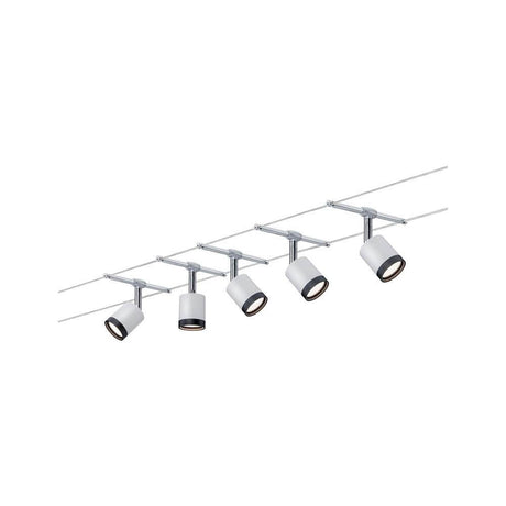 Système de câbles TubeLED 5x4W blanc noir chromé 12V, système sur câbles à 5 foyers LED, montage au plafond, blanc chaud 2700K