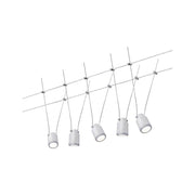 Wire System TunLED 5x4W Blanc système de montage au plafond 12V avec 5 luminaires LED en lumière blanc chaud.