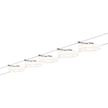 Wire Systems DC Set DiscLED I 5x4W Chrom Satin 12V DC 30VA mit modernen LED-Leuchten in satinierter Chrom-Optik.