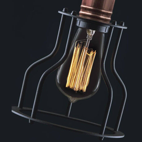 Work 15 Hängeleuchte im Vintage-Look Schwarz & Kupfer mit glühender Edison-Glühbirne.