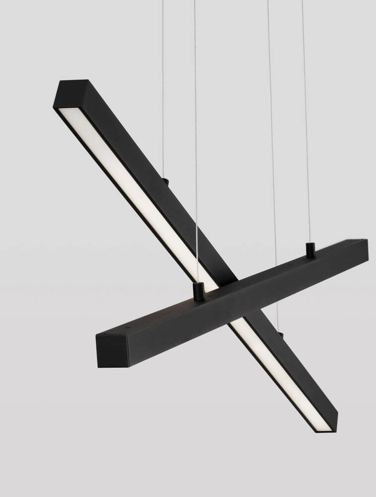 X-Line LED Pendelleuchte in Schwarz mit zwei schmalen, leuchtenden Streifen für modernes Raumdesign.