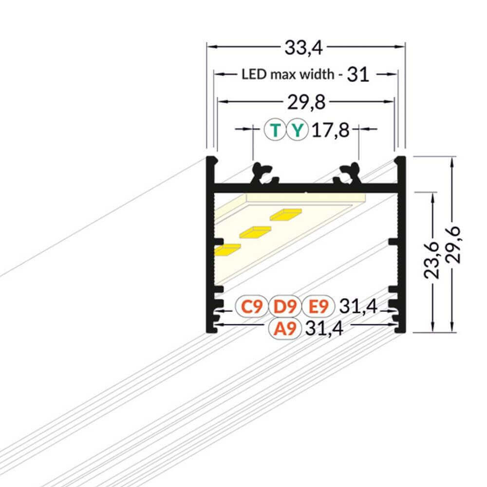 XXL Aufbauprofil 200cm Schwarz ohne Abdeckung für LED-Strips