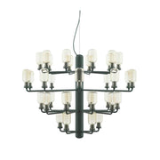 XXL Design-lysekrone Amp Ø85 cm gull, grønn med voluminøst ovalt design og massive marmorelementer.
