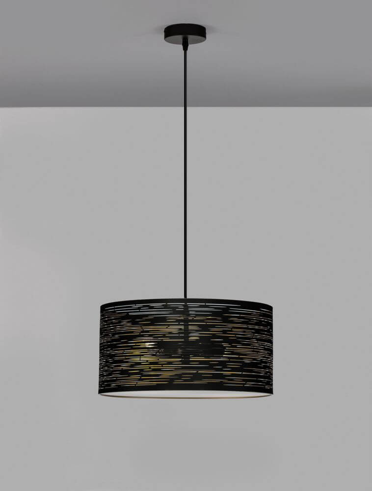 Zane Pendelleuchte Schwarz, Gold mit modernem Design und elegantem Lampenschirm.