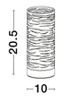 Technische Zeichnung der Zane Tischleuchte E14 Ø 10cm mit Maßen 20.5 cm Höhe und 10 cm Durchmesser.