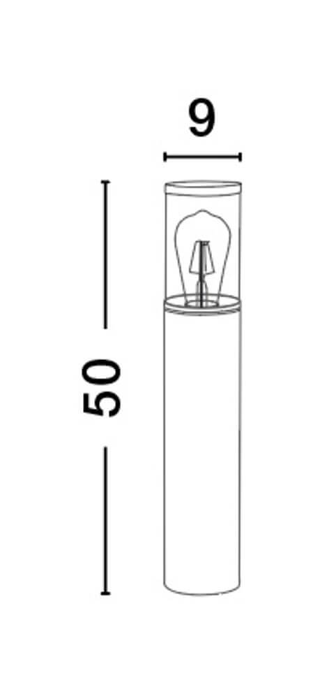 Zosia Außenpollerleuchte Dunkelgrau IP65 - Technische Zeichnung mit Abmessungen 50 cm Höhe und 9 cm Durchmesser.
