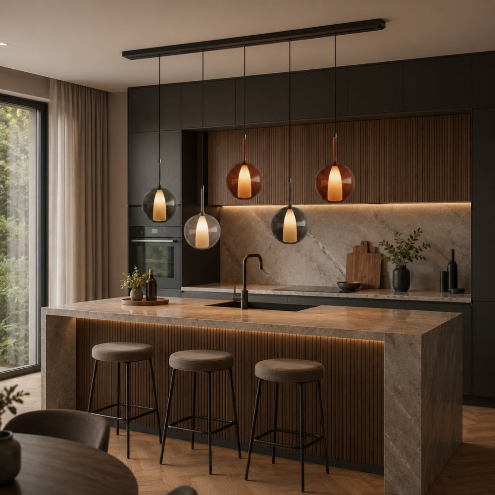s.luce Belluna taklampa i glas 150 cm textilkabel
