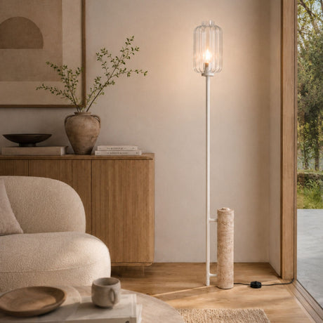 s.luce Velo Stehlampe Travertin-Stein 180cm Weiß