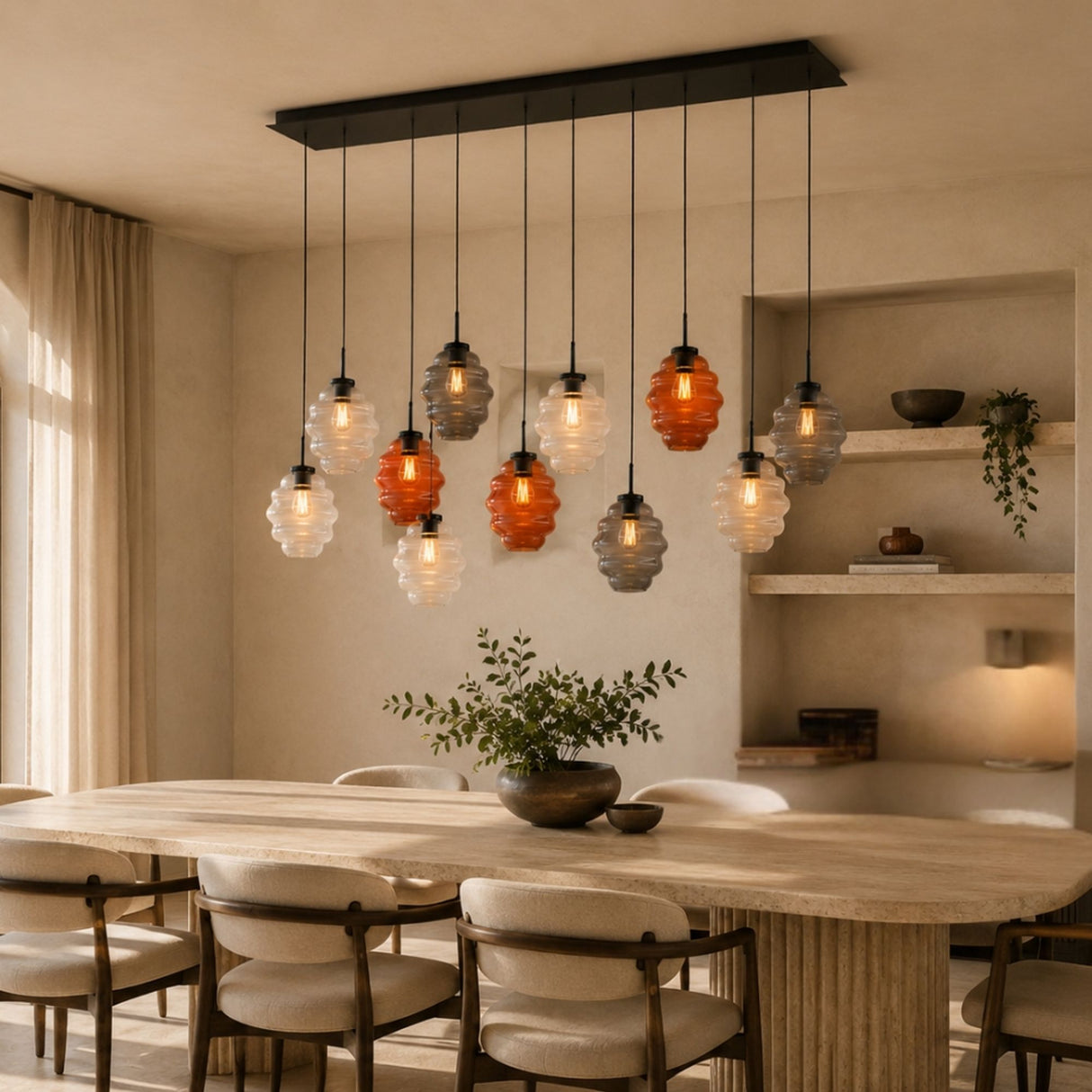s.luce Echos eetkamerlamp 12-lichts 200cm 3-rij Ø 18cm
