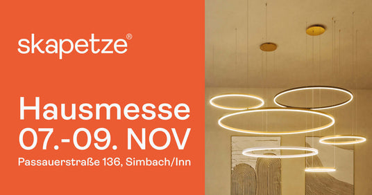Einladungsbanner zur Skapetze Hausmesse vom 7. bis 9. November in Simbach, Passauerstraße 136.