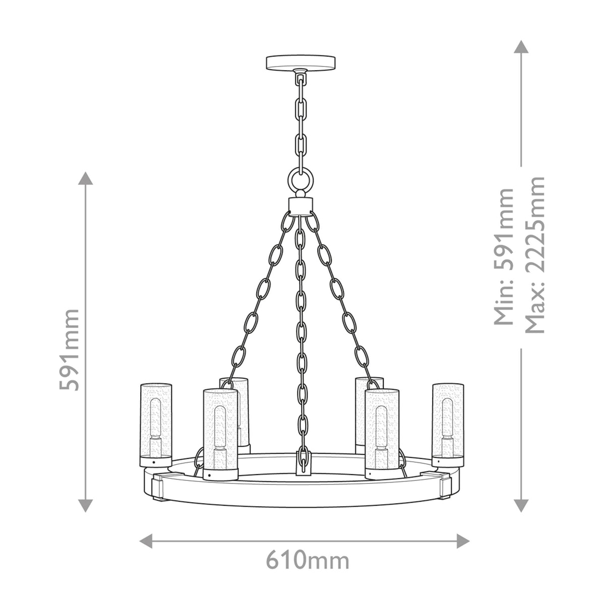 Außen-Kronleuchter Sawyer 6-flammig Holzoptik IP44 (6)