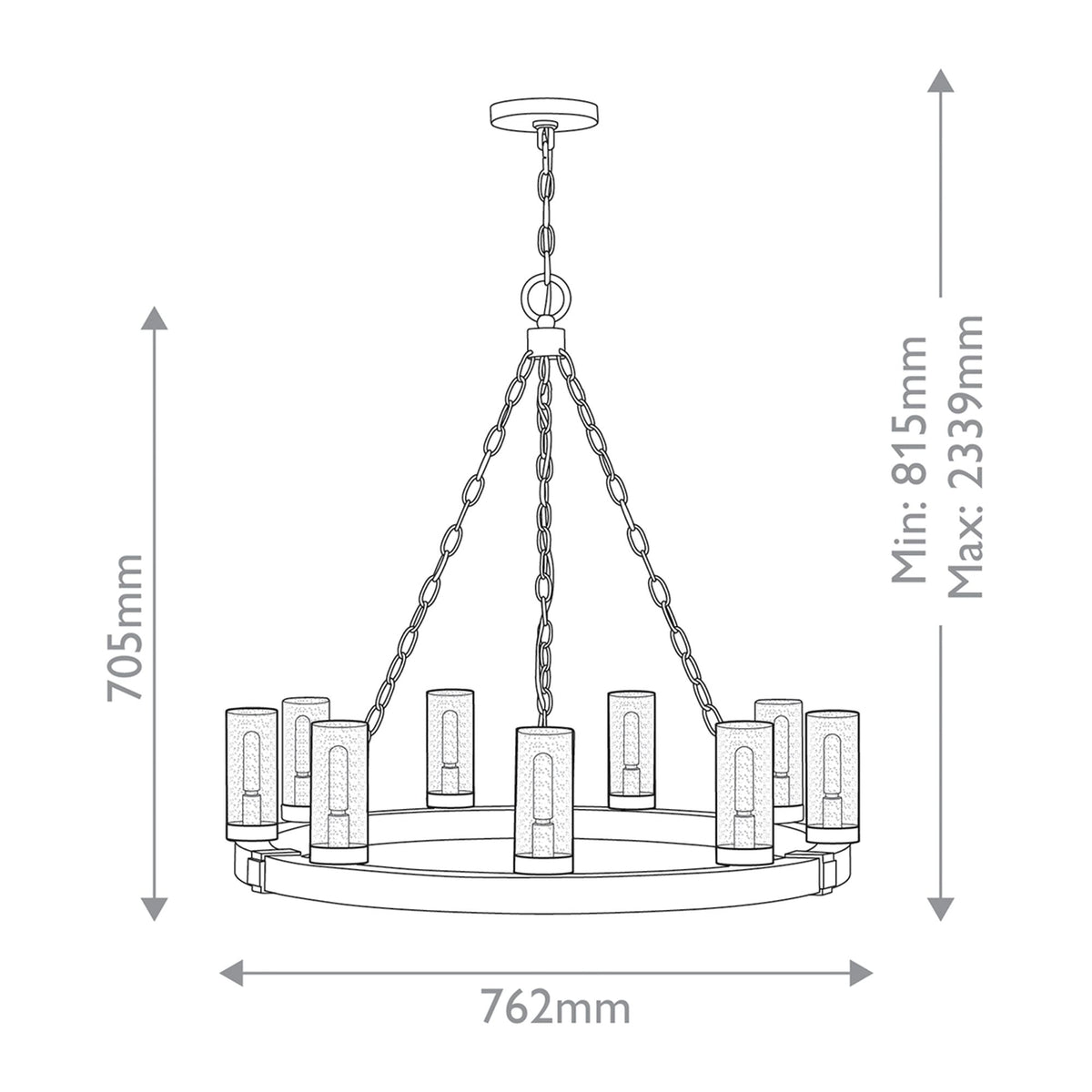 Lustre d’extérieur Sawyer à 9 lumières réglable en hauteur IP44 (6)
