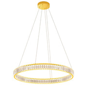 LED-Hängeleuchte Akala Ø 80cm Dimmbar, goldfarben mit Kristallakzenten und modernem Ringdesign