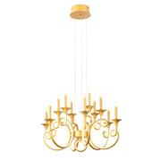 LED-Kronleuchter Chateau 12-flammig in Gold, Ø 64,5 cm, mit opalen Lichtflächen und fest verbauten LEDs