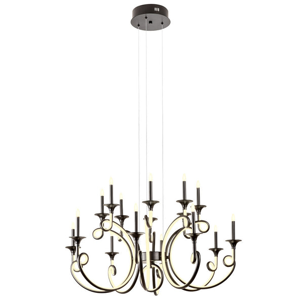 LED-Kronleuchter Chateau 16-flammig Schwarz, Ø 90 cm, mit opalen Lichtflächen und klassisch-modernem Design