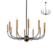 Kronleuchter Konig 12-flammig aus schwarzem Metall mit antikem Messington, 81 cm Durchmesser, modern-klassische Silhouette