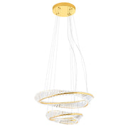 LED-Pendelleuchte Oblige Ø 40+60cm Dimmbar, goldene Ring-Pendelleuchte mit Kristallelementen, 2-lagig