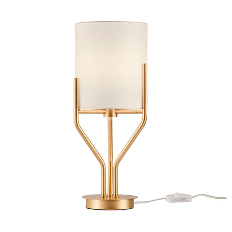 Tischleuchte Poseido 1-flammig in Beige mit mattgoldenem Metall und textilem Schirm, Ø 22 cm, elegante E27 Tischlampe