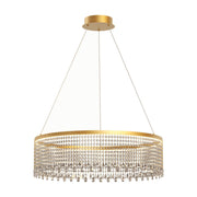 LED-Hängeleuchte Vanesia Ø 80cm Dimmbar mit goldfarbenem Ring und Kristallakzenten für Esstisch oder Wohnbereich