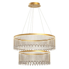 LED-Pendellampe Vanesia Ø 60+80cm Dimmbar aus goldfarbenem Metall mit Kristallen, zweistufige Ring-Pendelleuchte