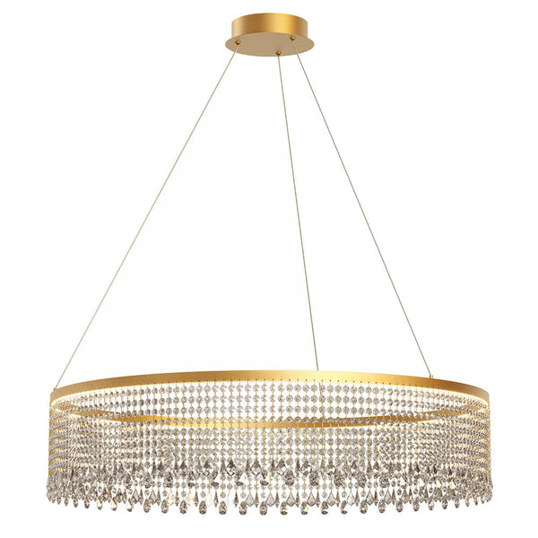 LED-Hängelampe Vanesia Ø 100cm Dimmbar, goldfarbener Ring mit Kristallen, elegante LED-Pendelleuchte für Esstisch und Wohnbereich
