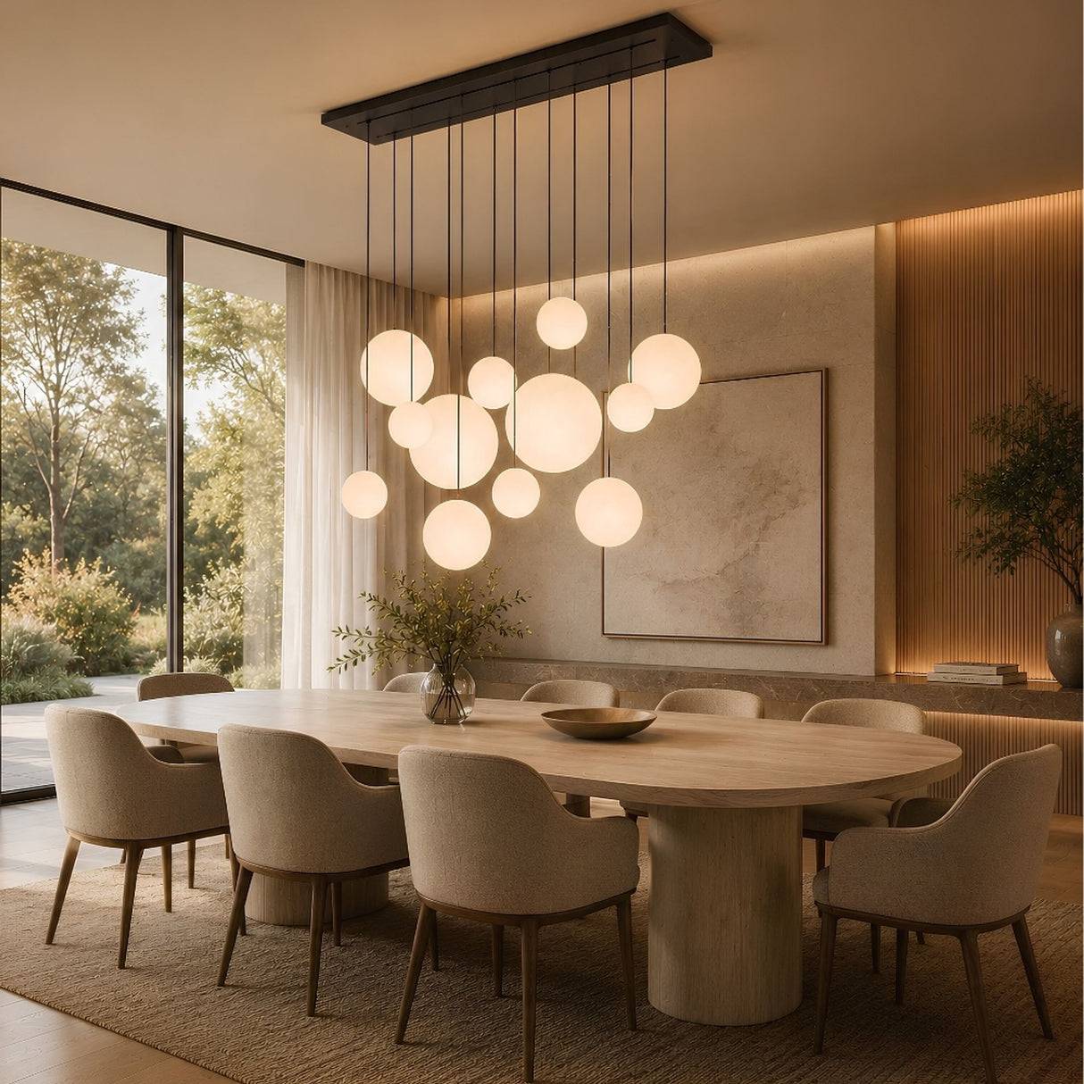s.luce Lampada per sala da pranzo Orb a 12 luci 160 cm a 2 file
