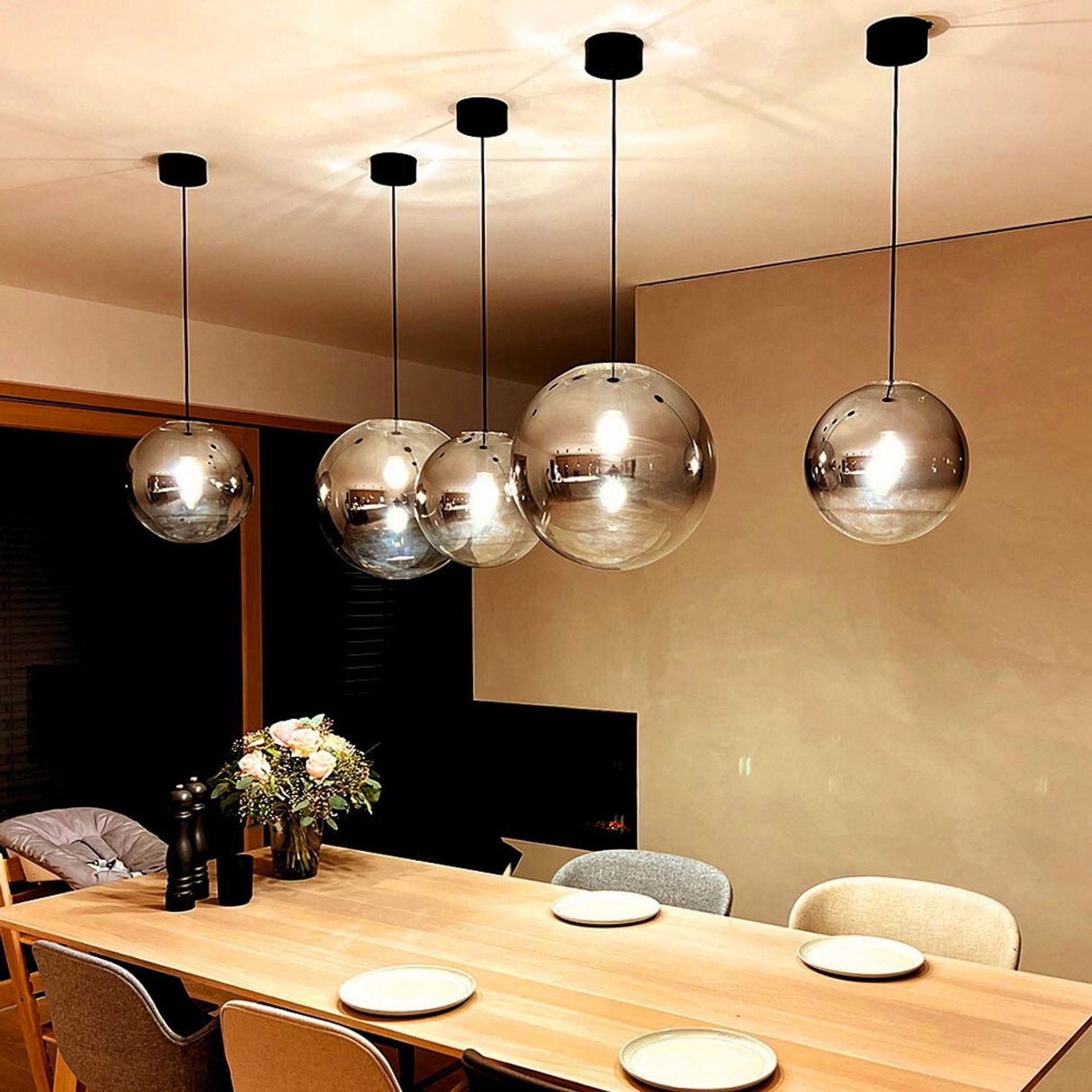 s.luce Orb glas kugle hængelampe 150cm ophæng sort