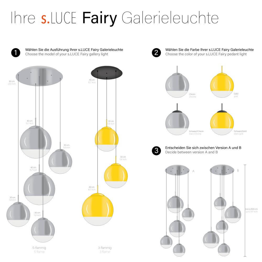 Fairy Galerieleuchte 3- oder 5-flammig mit Modular Baldachin  s.luce   