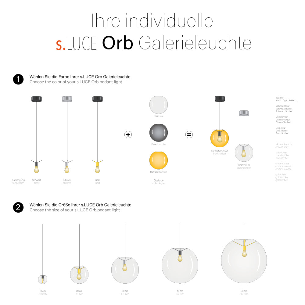 s.luce Orb glass globe gallery light 5m sospensione