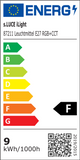 Energieeffizienzlabel für s.LUCE iLight E27 RGB+CCT Leuchtmittel, energieklasse F, 9 kWh/1000h.