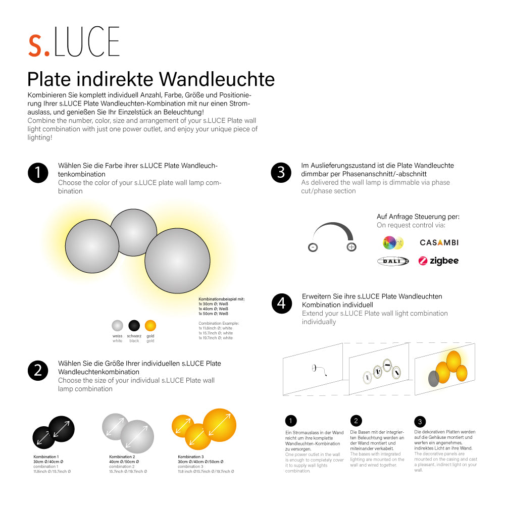 s.luce Combinação de candeeiros de parede LED indirectos Cloud