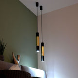 Crutch hanging lamp with decorative cylinder