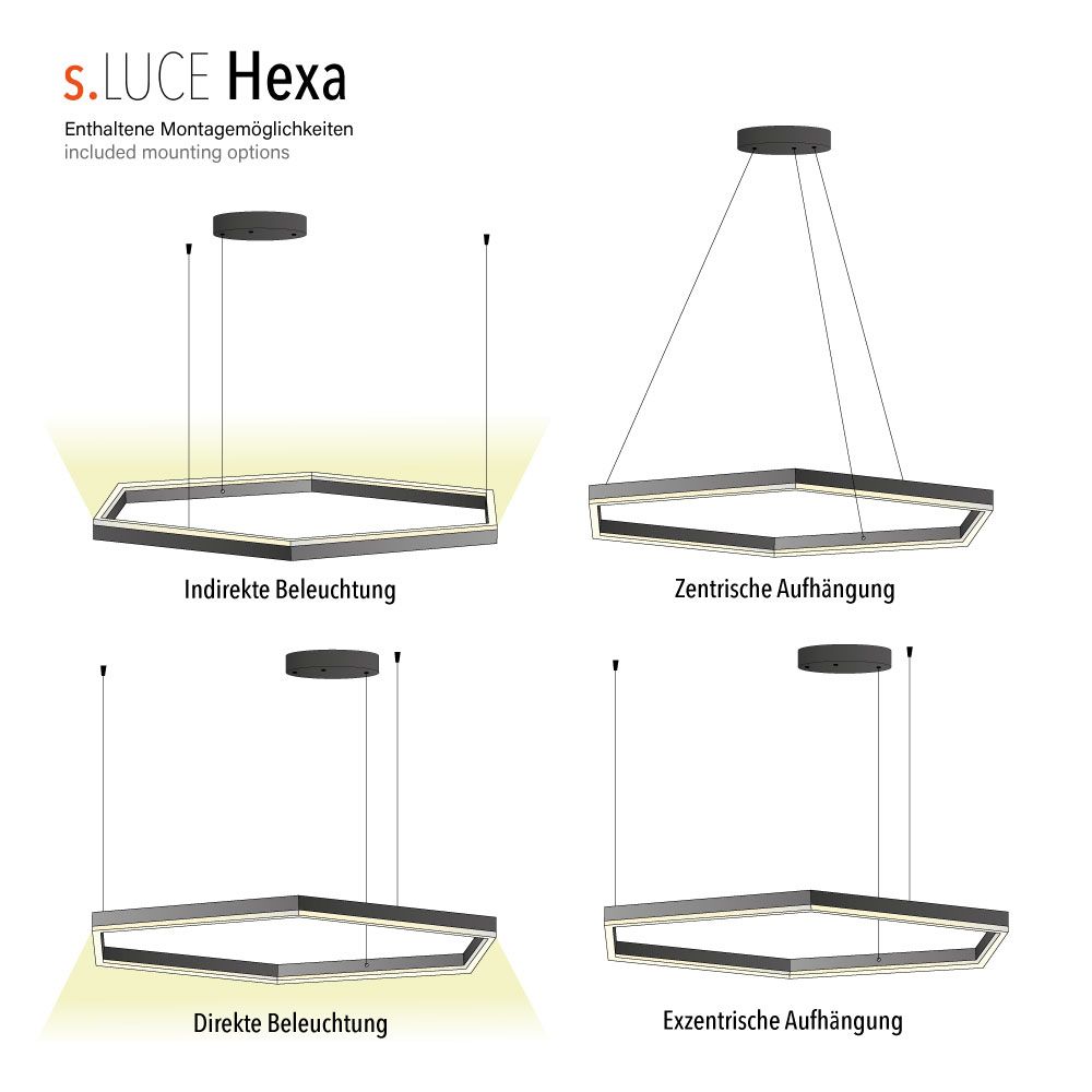 Hexa Ø 100cm LED-Hängeleuchte direkt oder indirekt