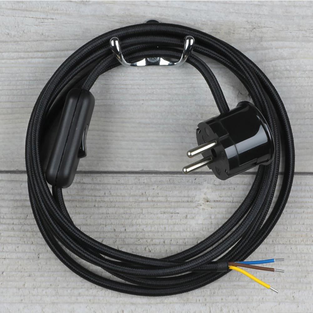 s.luce Cable de conexión con cubierta textil 3 x 0,75 mm² con interruptor y enchufe