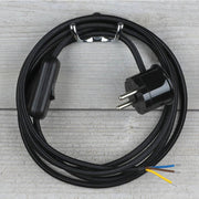 s.luce Anschlusskabel Textilmantel 3 x 0,75 mm² mit Schalter und Stecker, schwarz, 200 cm
