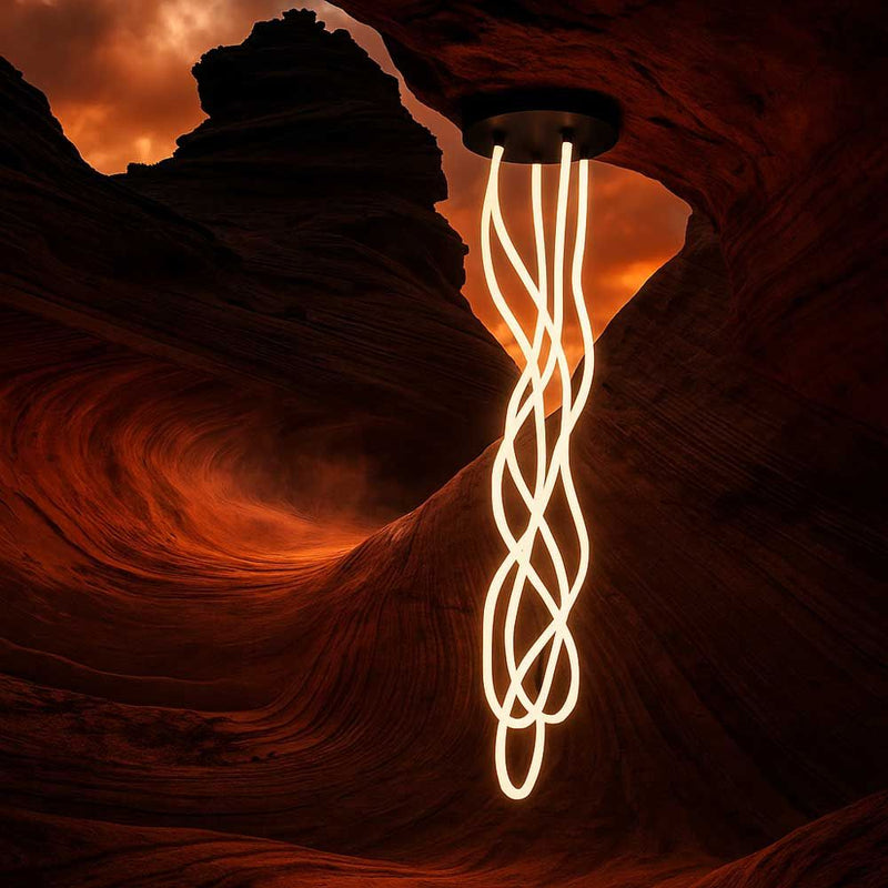 s.luce Arion organische Flex LED Hängelampe Warmweiß in einer eindrucksvollen Umgebung.