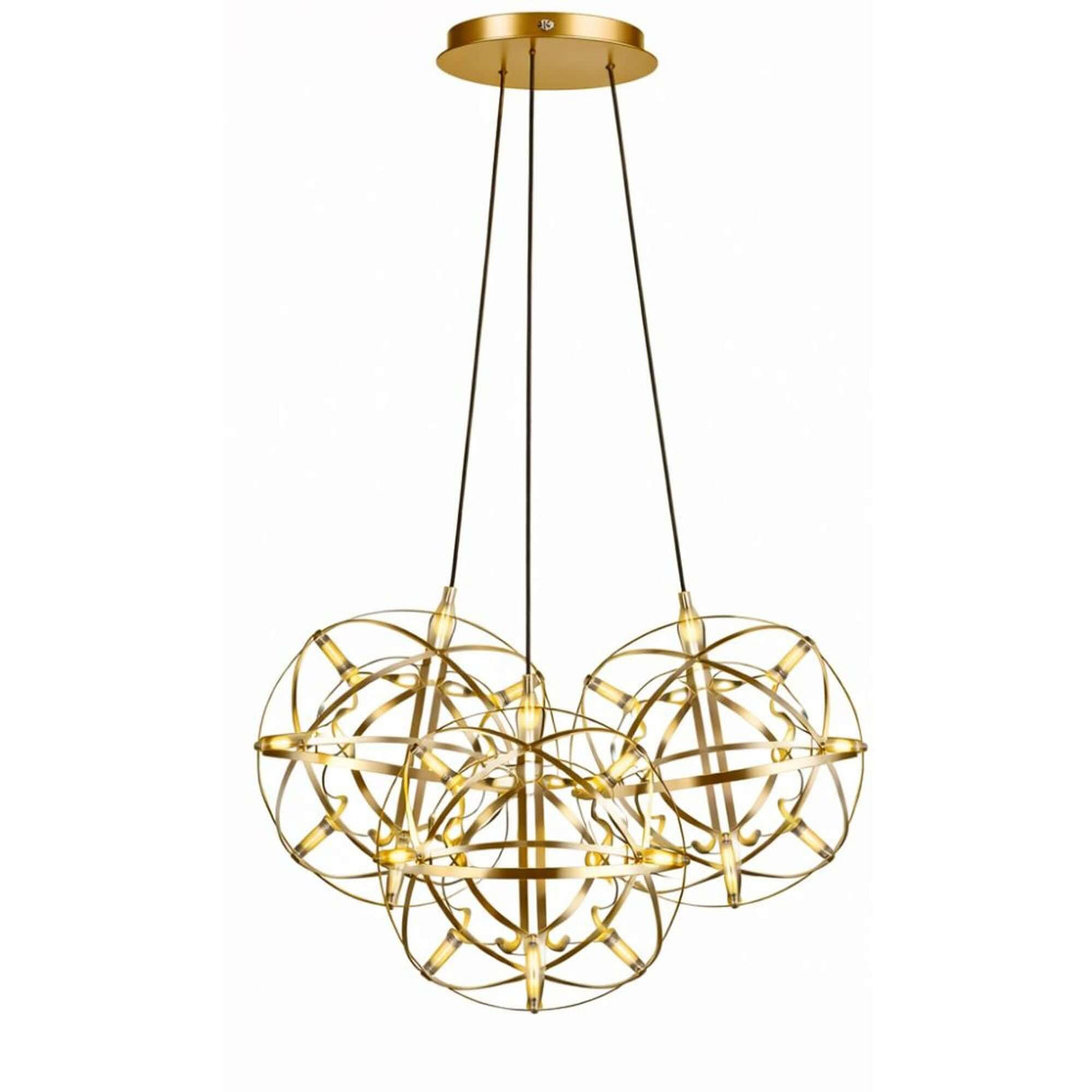 s.luce Atom Cluster LED Mehrfach-Pendelleuchte 3-flammig in filigranem Design mit geometrischen Leuchtenelementen.